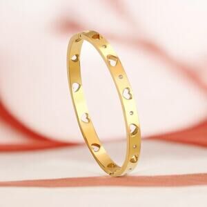 NEW 14K yellow gold plated bangle with heart cut outs CZ bracelet jewelry B28A